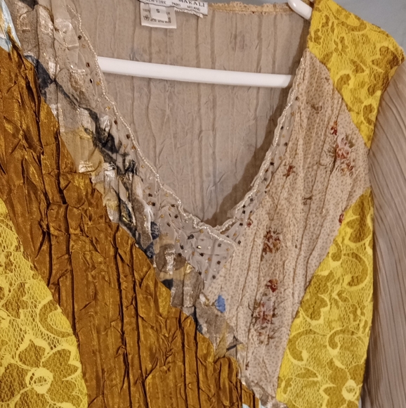 Alberto Makali Silky Soft Shimmery Beaded Patchwork Boho Stretch Blouse - Picture 2 of 9